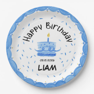 Custom birthday blue boy paper plate