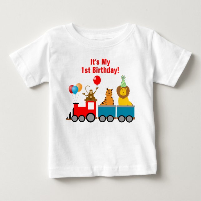 Custom Birthday Boy Zoo Safari Animal Lion Train Baby T-Shirt (Front)