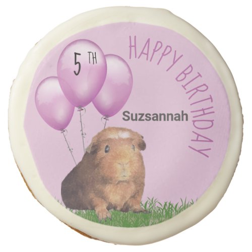 Custom Birthday Brown Guinea Pig Purple Balloons Sugar Cookie