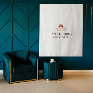 Custom Birthday Cake Name Flag Fabric Banner Tapestry