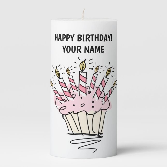 Custom Birthday candle with cute cupcake design (Front)