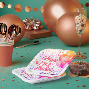 Custom Birthday Colorful Confetti with Balloons Paper Plates