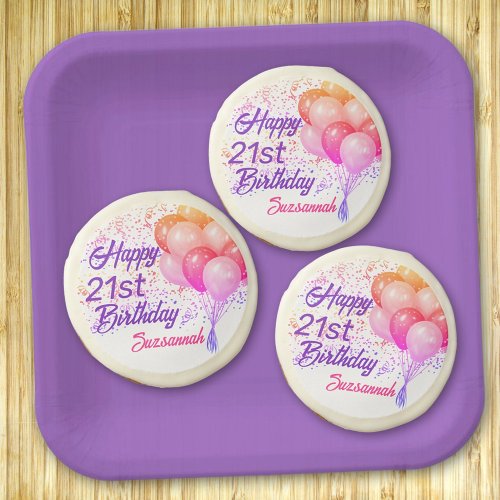 Custom Birthday Colorful Confetti with Balloons  Sugar Cookie