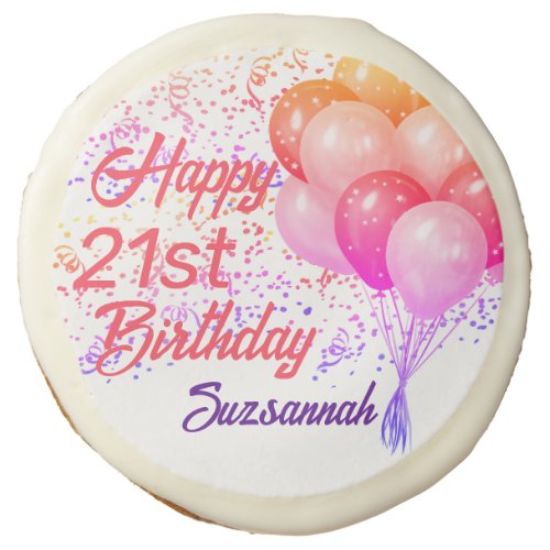 Custom Birthday Colorful Confetti with Balloons Sugar Cookie