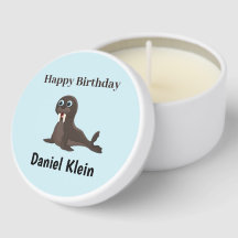 Custom birthday cute gray seal blue