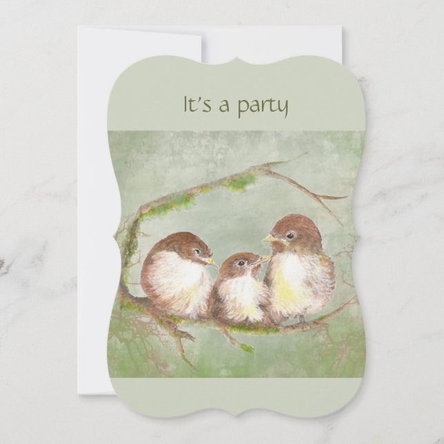 Custom Birthday Cute Sparrow Family Bird Invitation (Front)