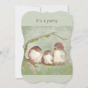 Custom Birthday Cute Sparrow Family Bird Invitation