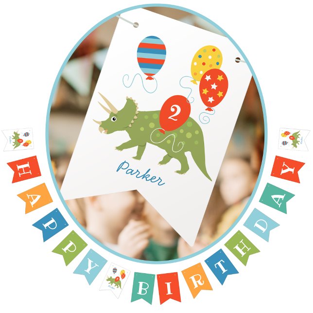 Custom Birthday Dinosaur Triceratops Any Age Bunting Flags (Creator Uploaded)