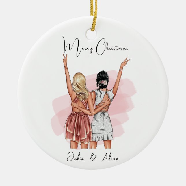 Custom Birthday Friends portrait - Pink Ceramic Ornament (Front)
