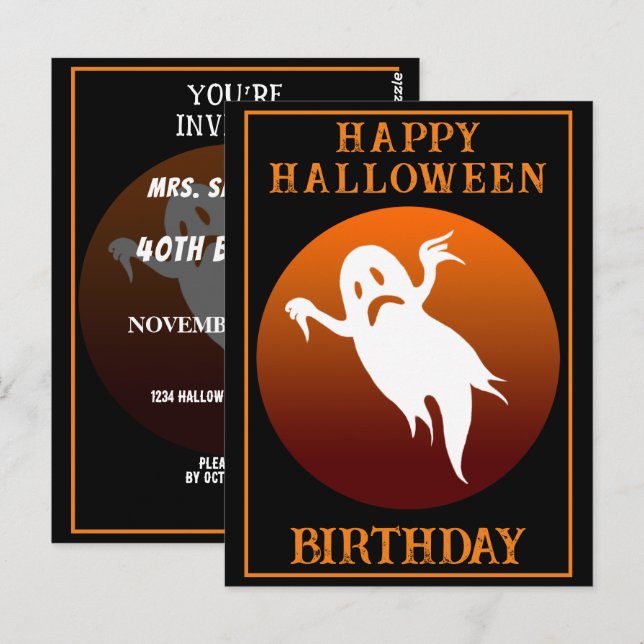 CUSTOM BIRTHDAY GHOST HALLOWEEN PARTY CELEBRATION POSTCARD (Front/Back)