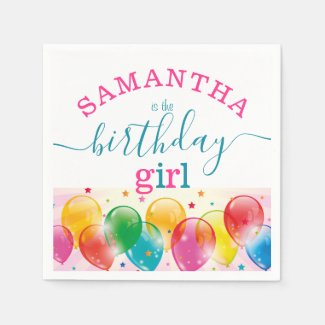 Custom Birthday Girl Festive Colorful Pink/Teal 