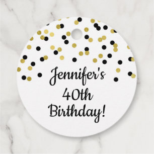 Custom Birthday Gold Black Confetti Favor Tags