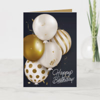 Custom Birthday Gold White Balloons Greeting Card