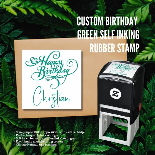 Custom Birthday Green Self Inking Rubber Stamp