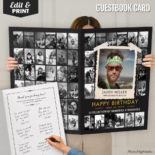 Custom Birthday Guest Book, Retro Photo Collage Card