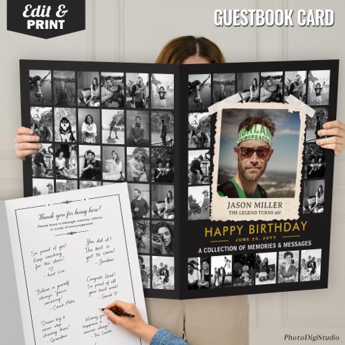 Custom Birthday Guest Book, Retro Photo Collage  Card