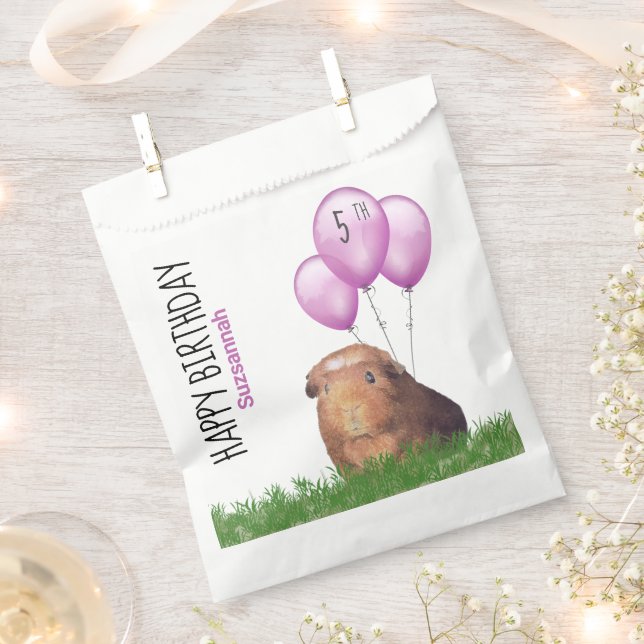 Custom Birthday Guinea Pig Purple Balloons Favor B Bag (Clipped)