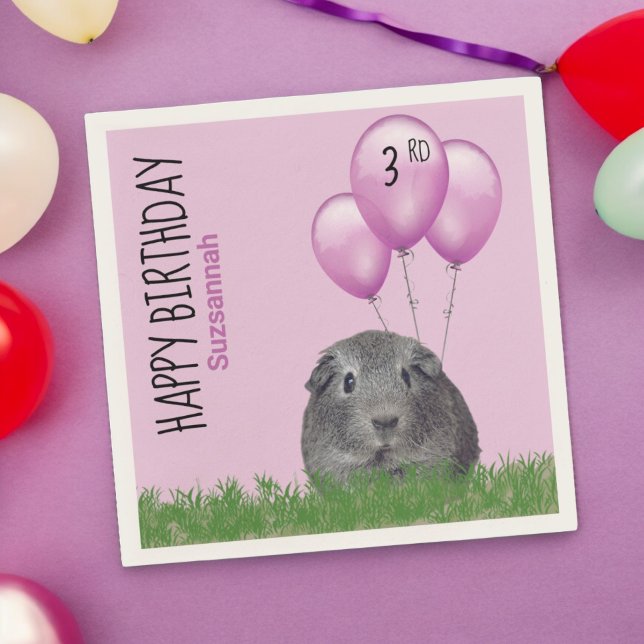 Custom Birthday Guinea Pig Purple Balloons Napkins (paper party napkin )