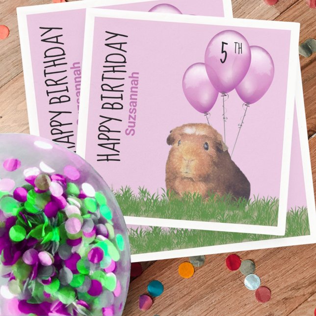 Custom Birthday Guinea Pig Purple Balloons Napkins (custom number birthday napkin)
