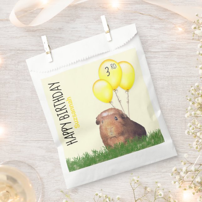 Custom Birthday Guinea Pig Yellow Balloons Favor Bag (Clipped)