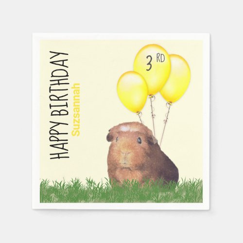 Custom Birthday Guinea Pig Yellow Balloons Napkins