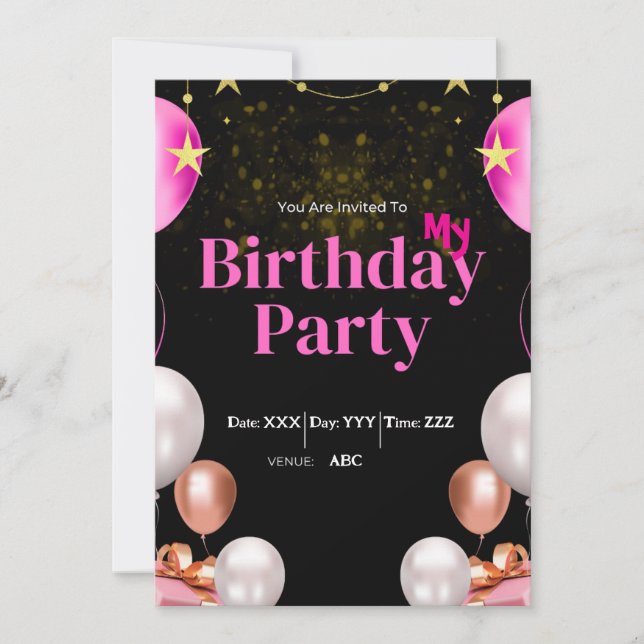 Custom Birthday Invitation Black Digital Card (Front)