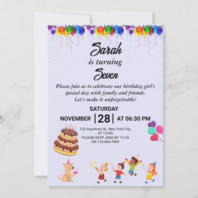 Custom Birthday Invitation with Colorful Design (Front)