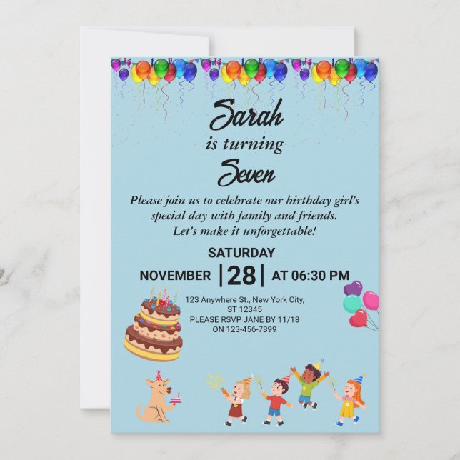 Custom Birthday Invitation with Colorful Design (Front)
