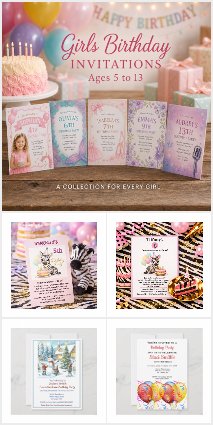 Custom Birthday Invitations for Girls Age 5 to 13
