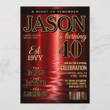 Custom Birthday Invite, Elegant Red Black Gold In