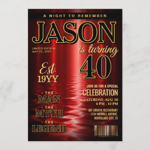 Custom Birthday Invite, Elegant Red Black Gold  In Invitation