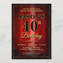 Custom Birthday Invite, Elegant Red Black Gold In