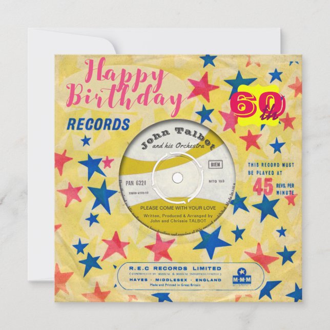 Custom Birthday Invite Retro Vinyl Record 45 RPM (Front)