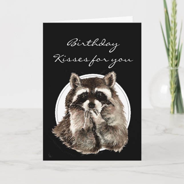 Custom Birthday Kisses for Friend Cute Raccoon Card (Front)