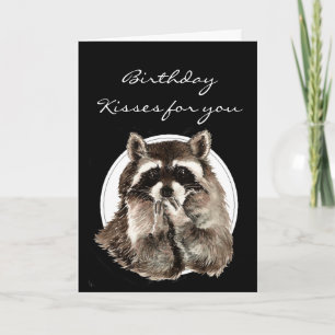 Custom Birthday Kisses for Friend Cute Raccoon Card