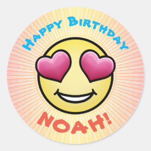 Custom Birthday Love Emoji Classic Round Sticker