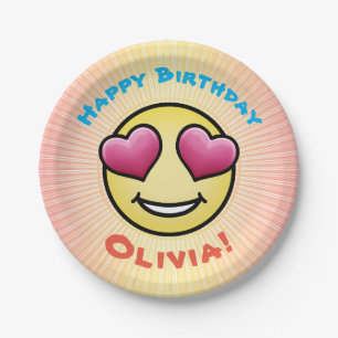 Custom Birthday Love Emoji Paper Plates