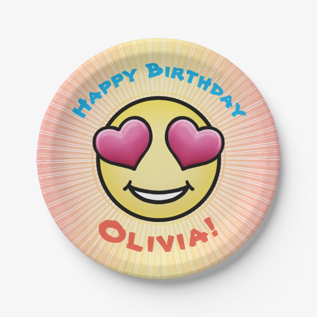 Custom Birthday Love Emoji Paper Plates (Front)