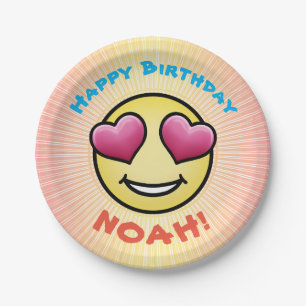 Custom Birthday Love Emoji Paper Plates