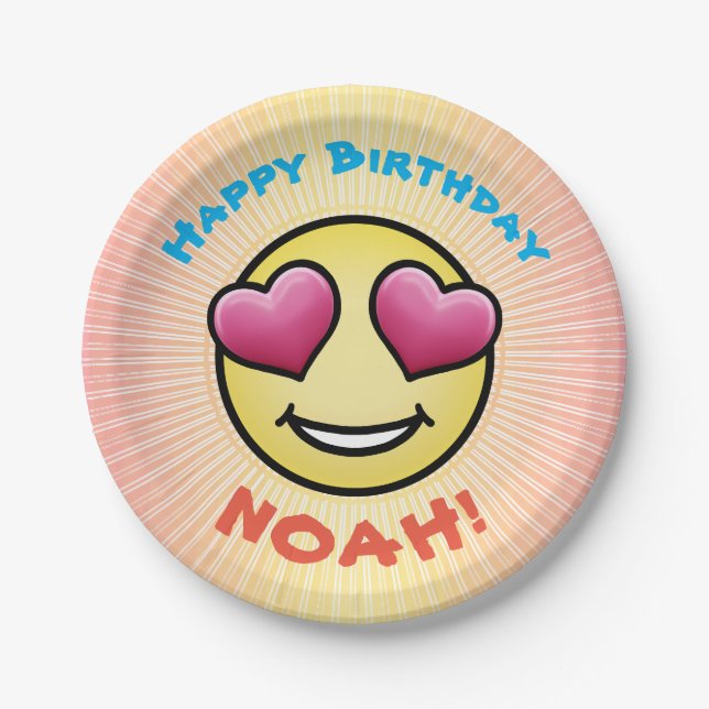 Custom Birthday Love Emoji Paper Plates (Front)