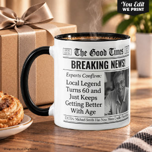 Custom Birthday Mug, Fun Gift Idea Newspaper  Mug