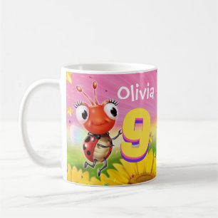 Custom birthday mug girl 9yrs Ladybug