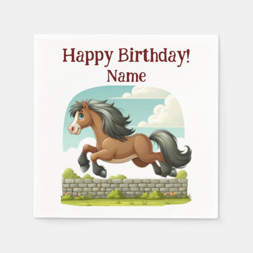 Custom birthday napkin with a cartoon of a horse