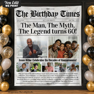 Custom Birthday Newspaper Backdrop with Photos
