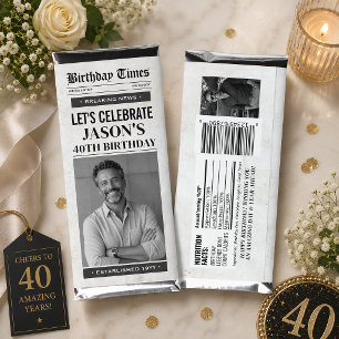 Custom Birthday Newspaper Candy Wrappers, Photo Hershey Bar Favors