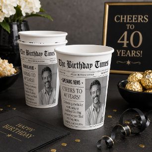 Custom Birthday Newspaper Cup, Birthday Photo Paper Cups