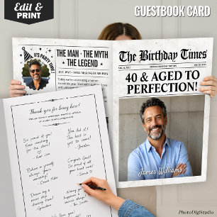 Custom Birthday Newspaper Guest Book & Photo Prop Card
