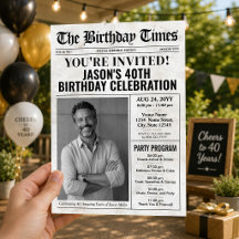 Custom Birthday Newspaper Invitation with Program 