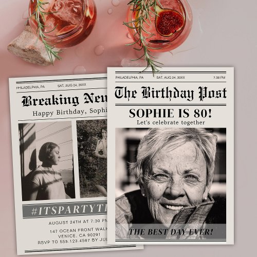 Custom Birthday Newspaper Magazine Cover Invitation