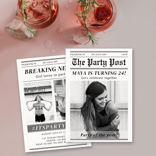 Custom Birthday Newspaper Magazine Cover Invitation